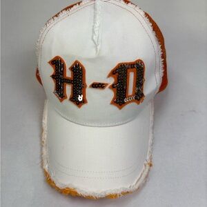Harley Davison Hat H D Sequins NOS White Orange